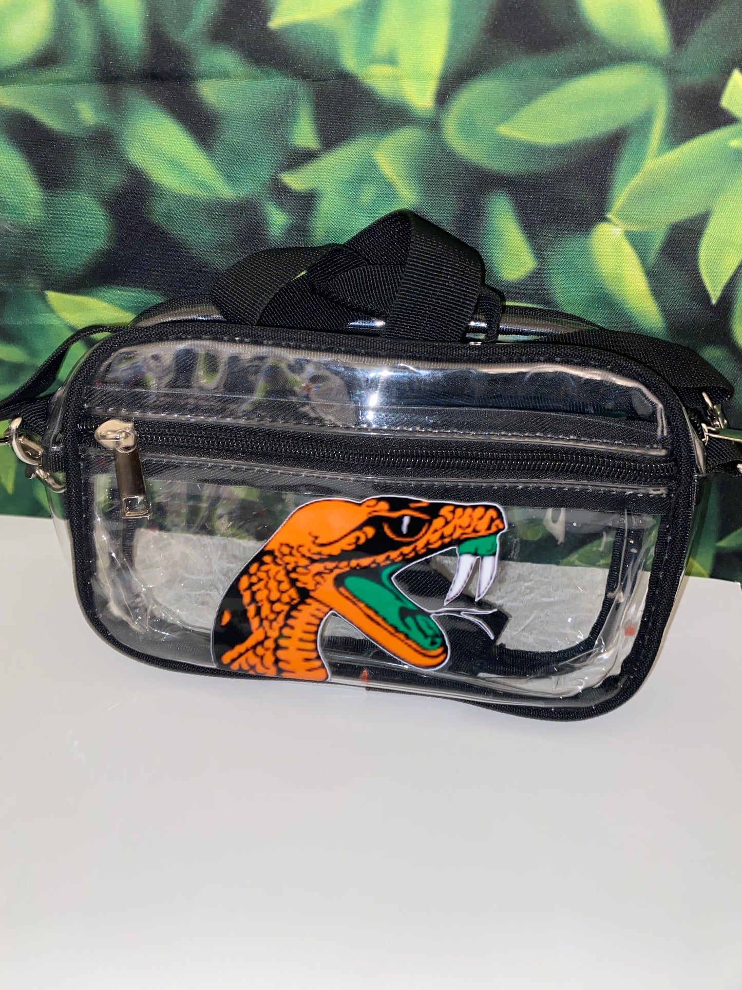 Clear and black stadium bag