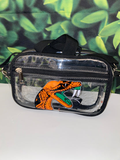 Clear and black stadium bag